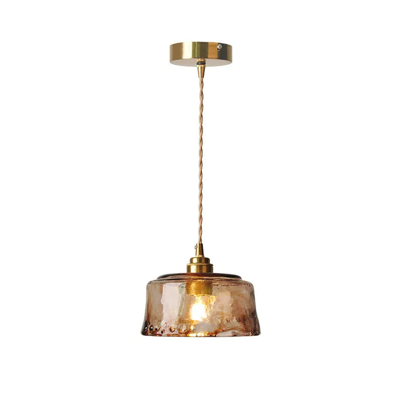 Nordic retro style brass and glass B-shaped chandelier pendant light for ceiling installation.
