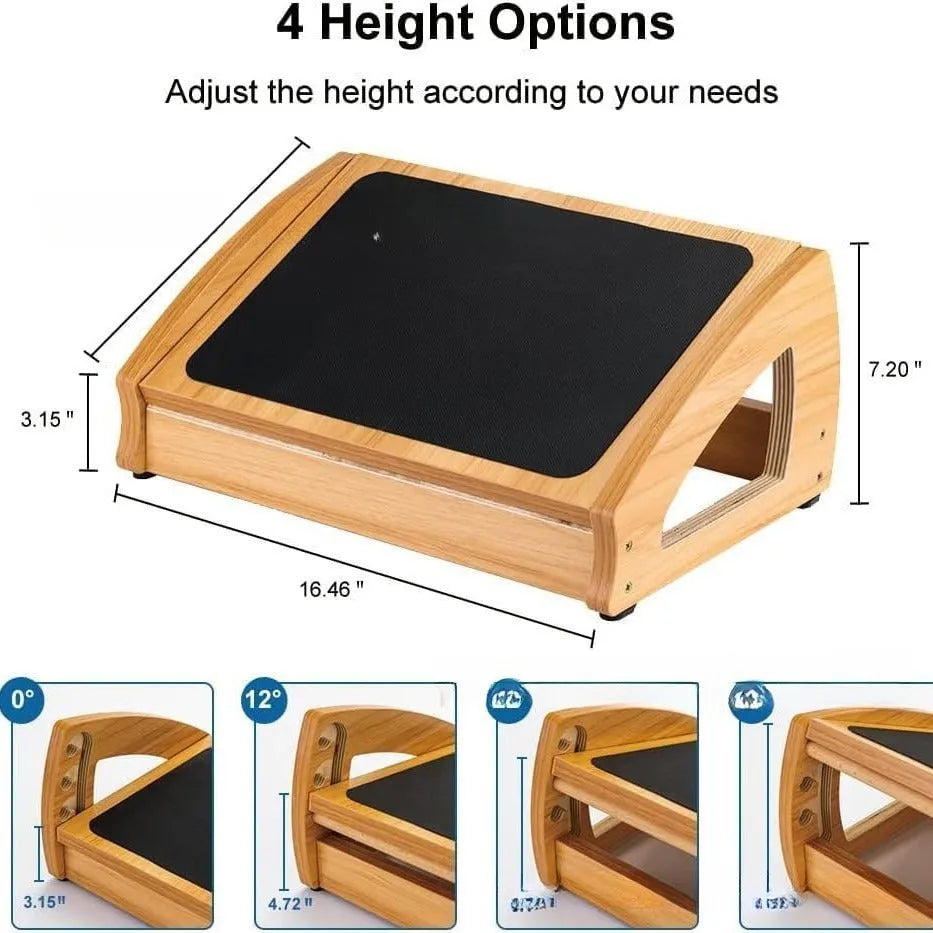 Wood colour adjustable bamboo and wood office desk footstool for adults