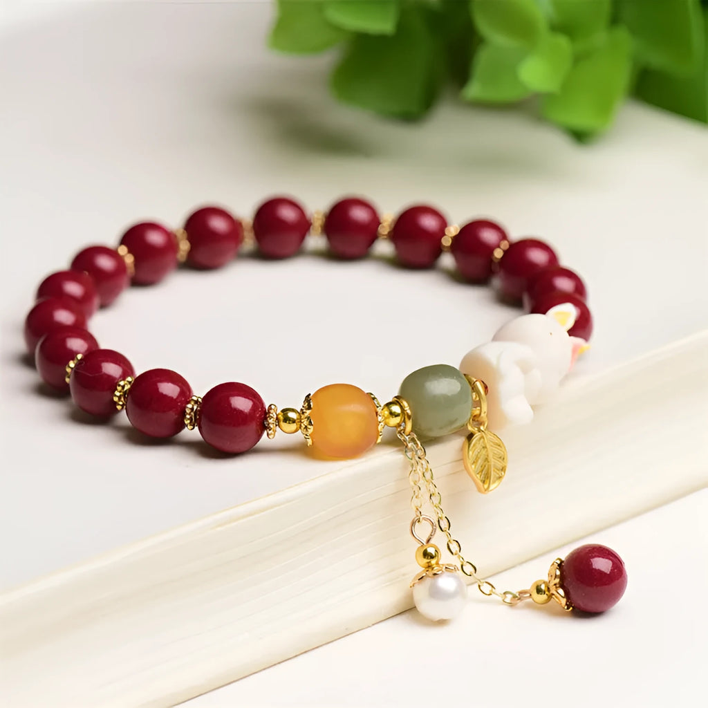 Natural beeswax purple gold sand cinnabar rabbit bracelet for women in Chinese national style.