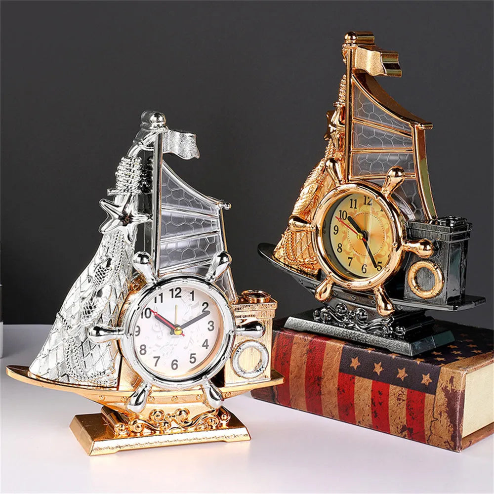 Creative retro plastic alarm clock in gold and silver colours for bedroom decoration