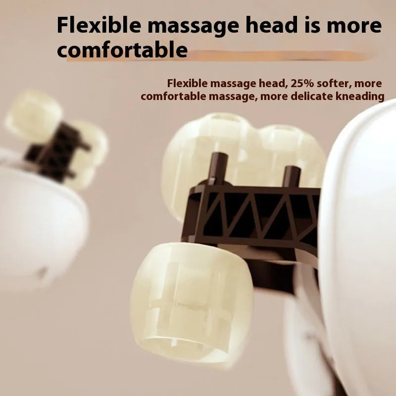 Blue foldable electric neck and back massager with heat settings on a table