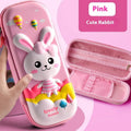 3D leather pencil case with zipper closure showing character design options including astronauts, unicorns, and mermaids