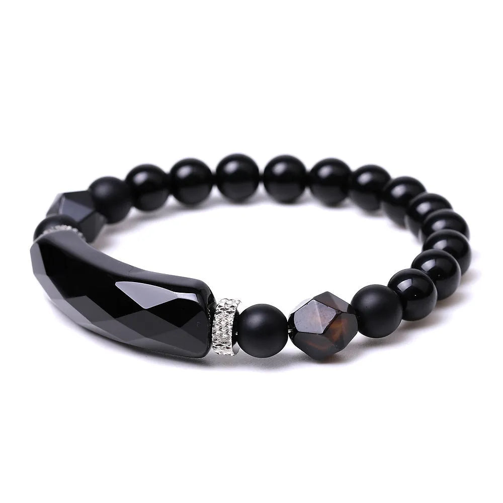 Handmade diamond-shaped cut agate geometric bracelet with fan design elements