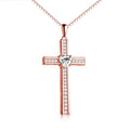 Rose gold plated cross necklace on 925 silver chain with birthstone pendant for women