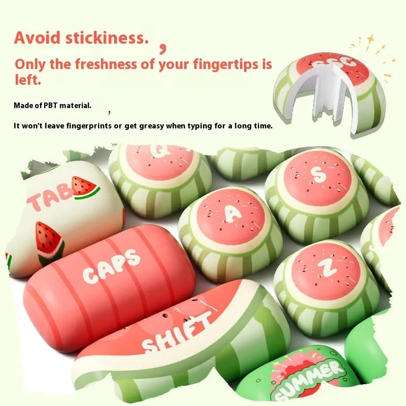 PBT mechanical keyboard key caps with mushroom shape and watermelon theme sublimation print