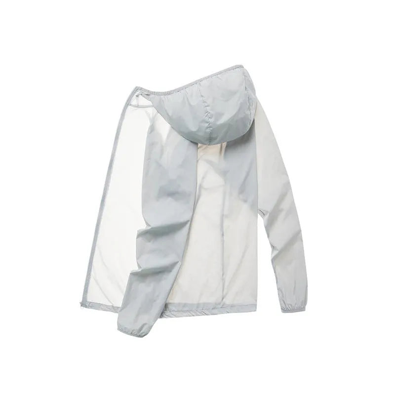 Sun protection shell jacket for women and men in solid colour, hooded nylon quick-dry waterproof windproof reflective outdoor coat