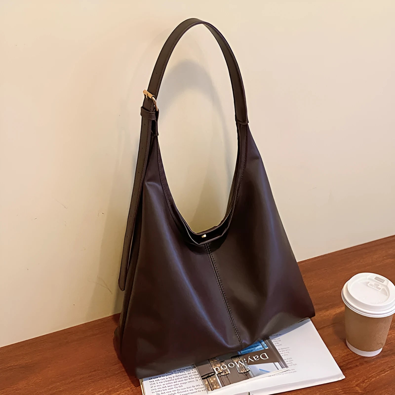 Retro textured PU bucket shape shoulder bag for women urban simplicity style