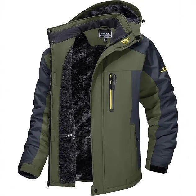 Men's casual hooded warm coat in black, blue, red or army green, sizes L to 9XL, polyester fabric
