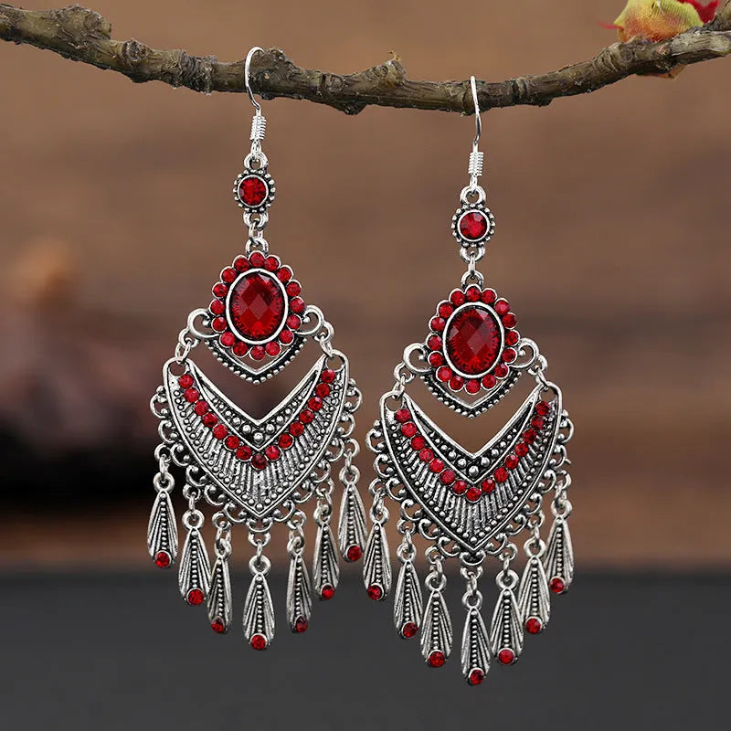 Smart water drop purple retro fringe earrings with drop shape and crystal detailing