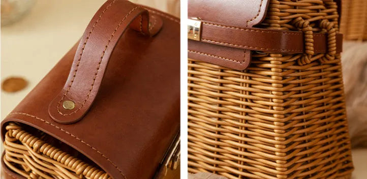 Hand-woven rattan and bamboo gift box with natural weave texture, available in small or large size
