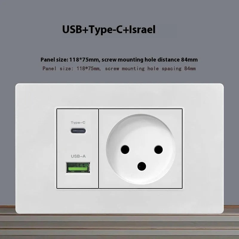 White 118 type 16A Israel socket panel, AC220-250V, 4000W, 118x75mm, CE certified