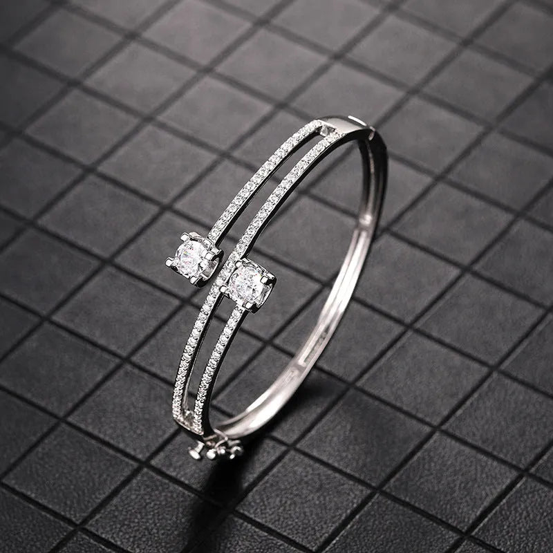 Women's fashion multi-layer copper bracelet with inlaid zircon stones, casual style, colour option shown