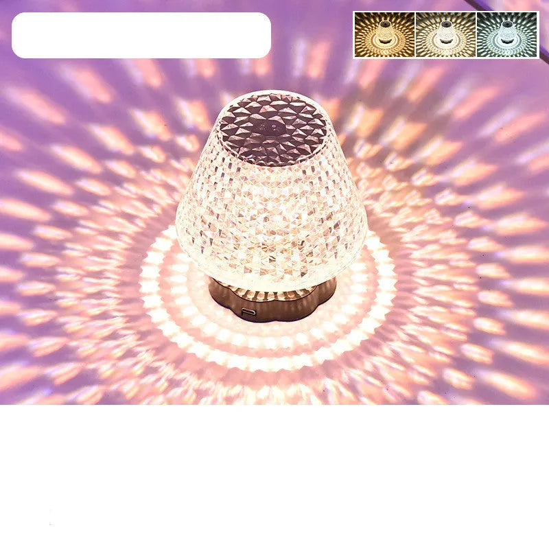 Diamond crystal table lamp with touch sensor base, USB rechargeable, 8.5 cm diameter