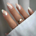 Golden Lines plaid pattern wearable nail stickers in medium drop shape