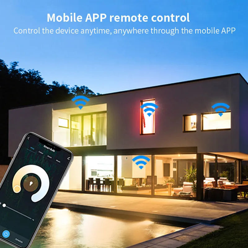 GU10 smart spotlight bulb with Wi-Fi and voice control, showing RGBCCT lighting capabilities