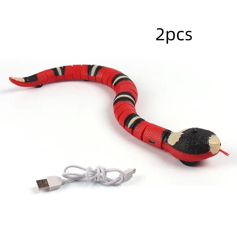 Automatic smart sensing snake cat toy with segmented body for realistic slithering movement
