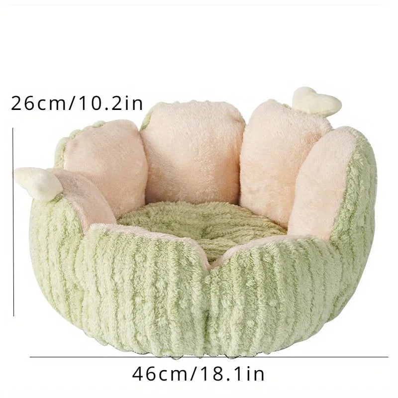 Soft cat litter kennel with removable cushion in green colour showing enclosed pet bed design