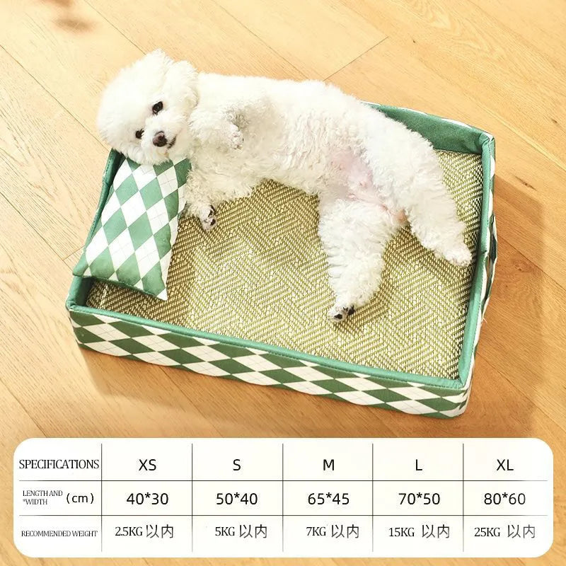 Blue rattan cat litter mat bed with integrated fabric cushion, shown in a large size.
