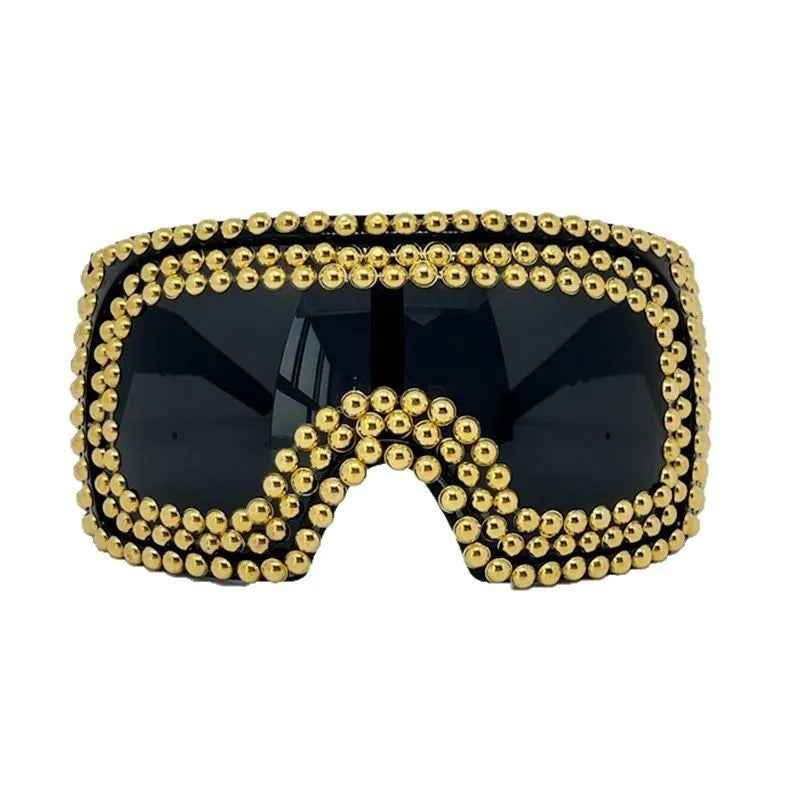 Men's personality punk sunglasses with large square rim frame and rivet detailing