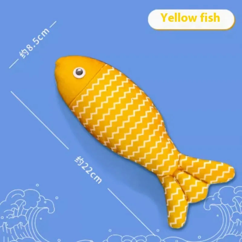 Yellow, blue or red catnip-filled fish toy for cats in large 39cm or medium 30cm sizes