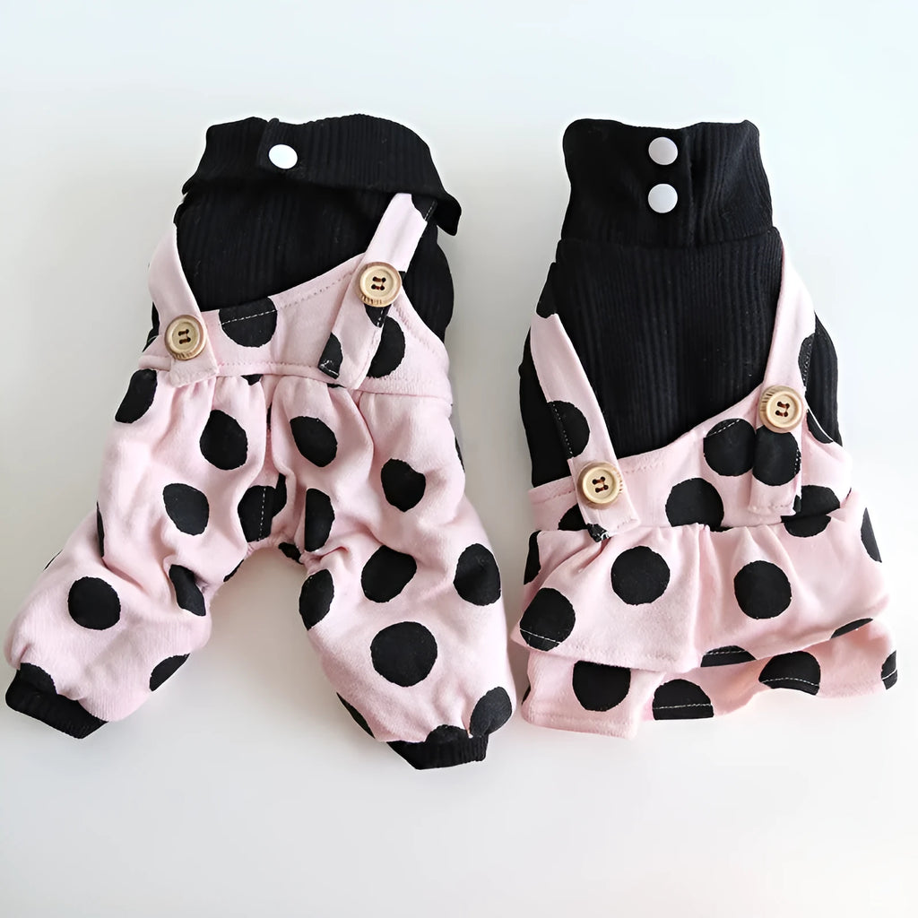 Dog couple clothing with lapel shoulder strap design in casual cloth material