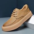 Men's casual lace-up shoes lightweight EVA sole artificial PU leather flat heel round toe AM02 Brown