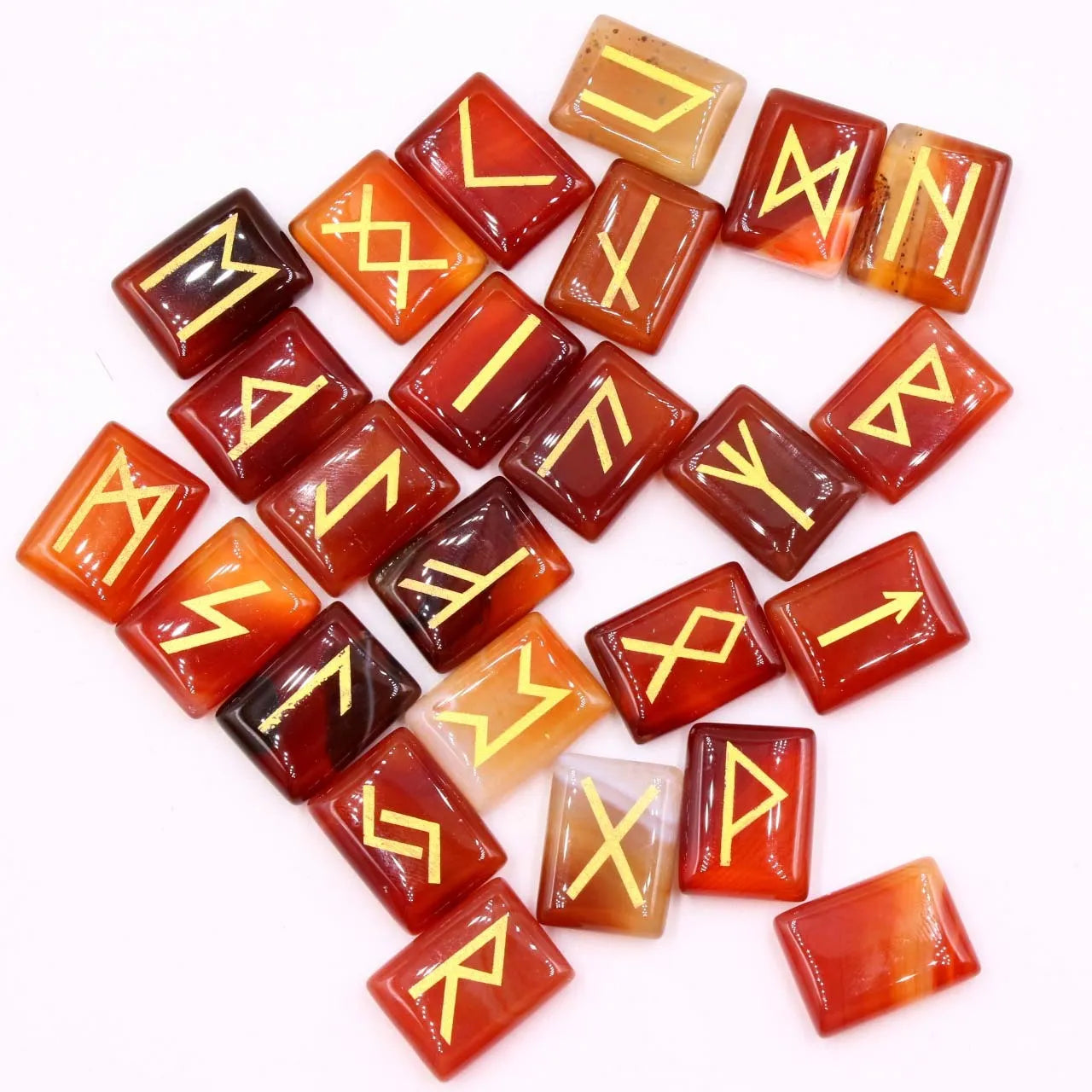 Square natural crystal ornament with THALO lettering and Luen symbol in red agate colour