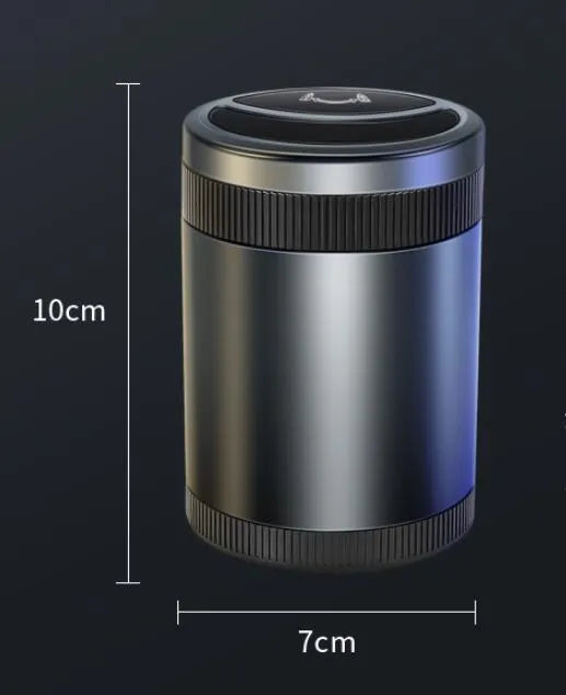 Automatic sensing vehicle mounted ashtray in grey with USB cable for car, home, or office use.