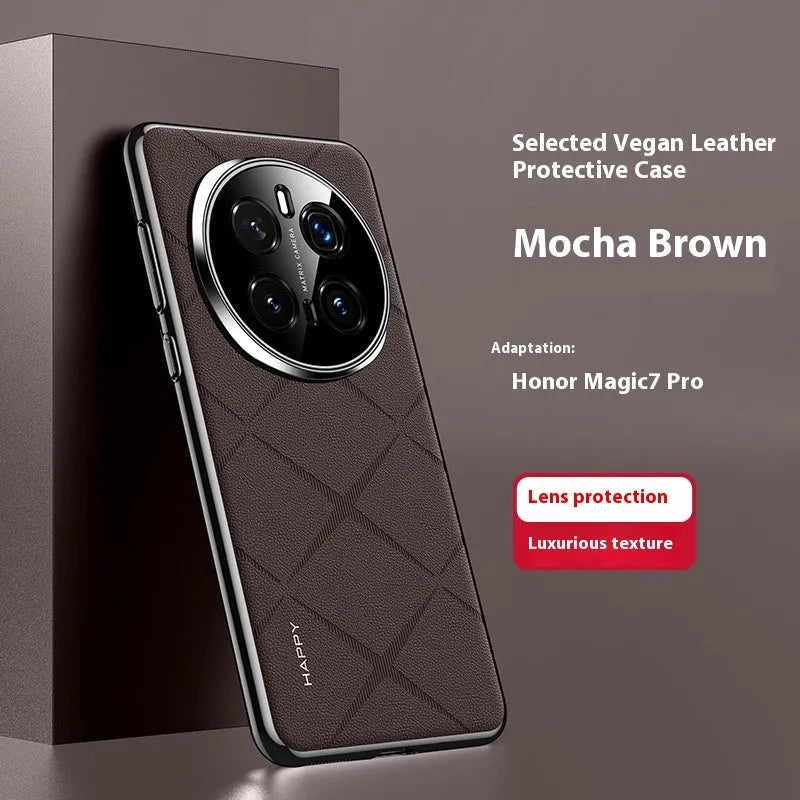 Electroplated plain leather phone case for Glory 300 in black showing all-inclusive drop-resistant cover