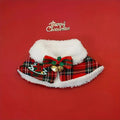 Festive pet scarf for cats and dogs with snowflake design and red background for Christmas and winter wear