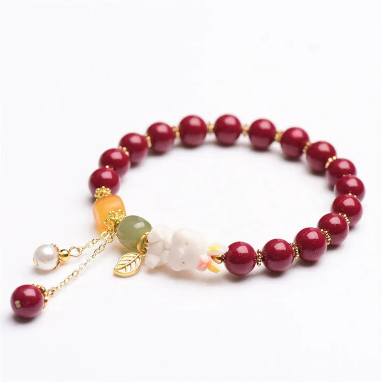 Natural beeswax purple gold sand cinnabar rabbit bracelet for women in Chinese national style.
