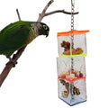 Clear acrylic parrot foraging toy measuring 32cm long, filled with bird treats.
