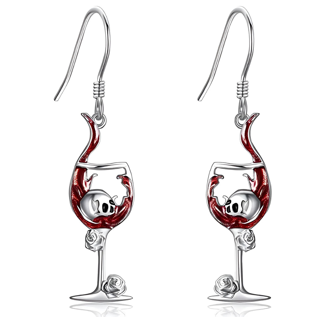 Geometric skull wine glass drop earrings in metallic finish