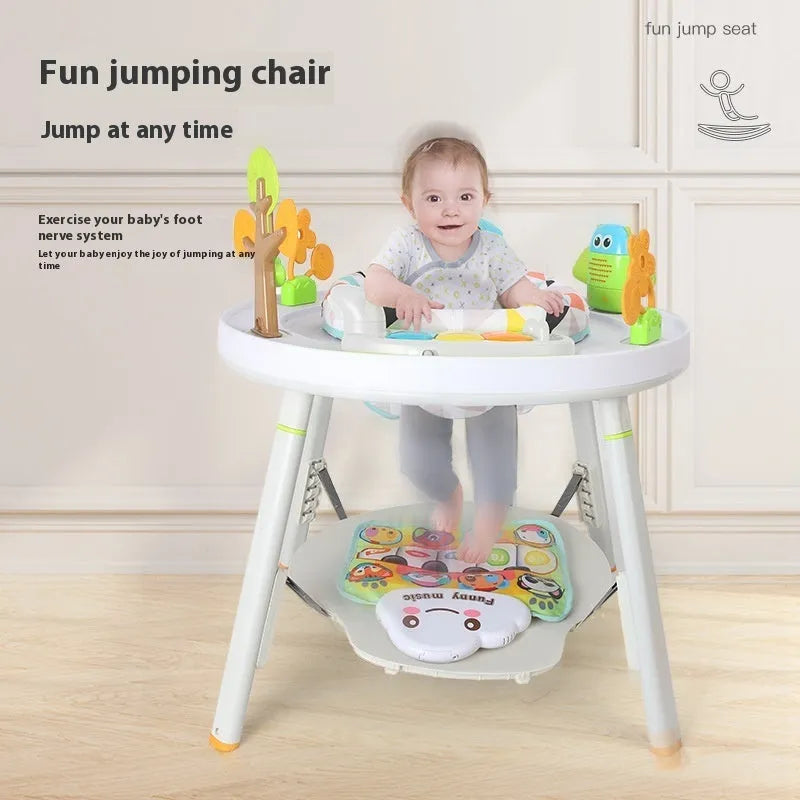 Baby jumping chair with three-in-one bouncing, gymnastic rack, and training functions in duck or lion theme