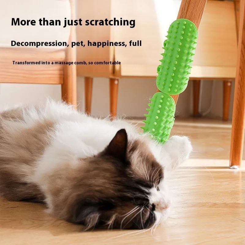 Silicone cat grooming comb with rounded teeth and adjustable strap in chosen colour