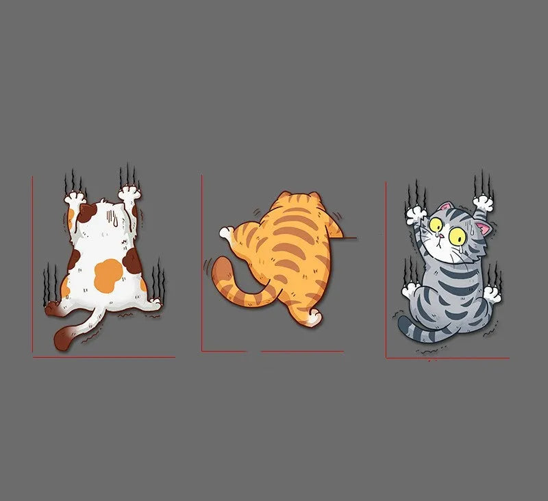 Scratch cat car sticker set three PVC decals in big medium small sizes