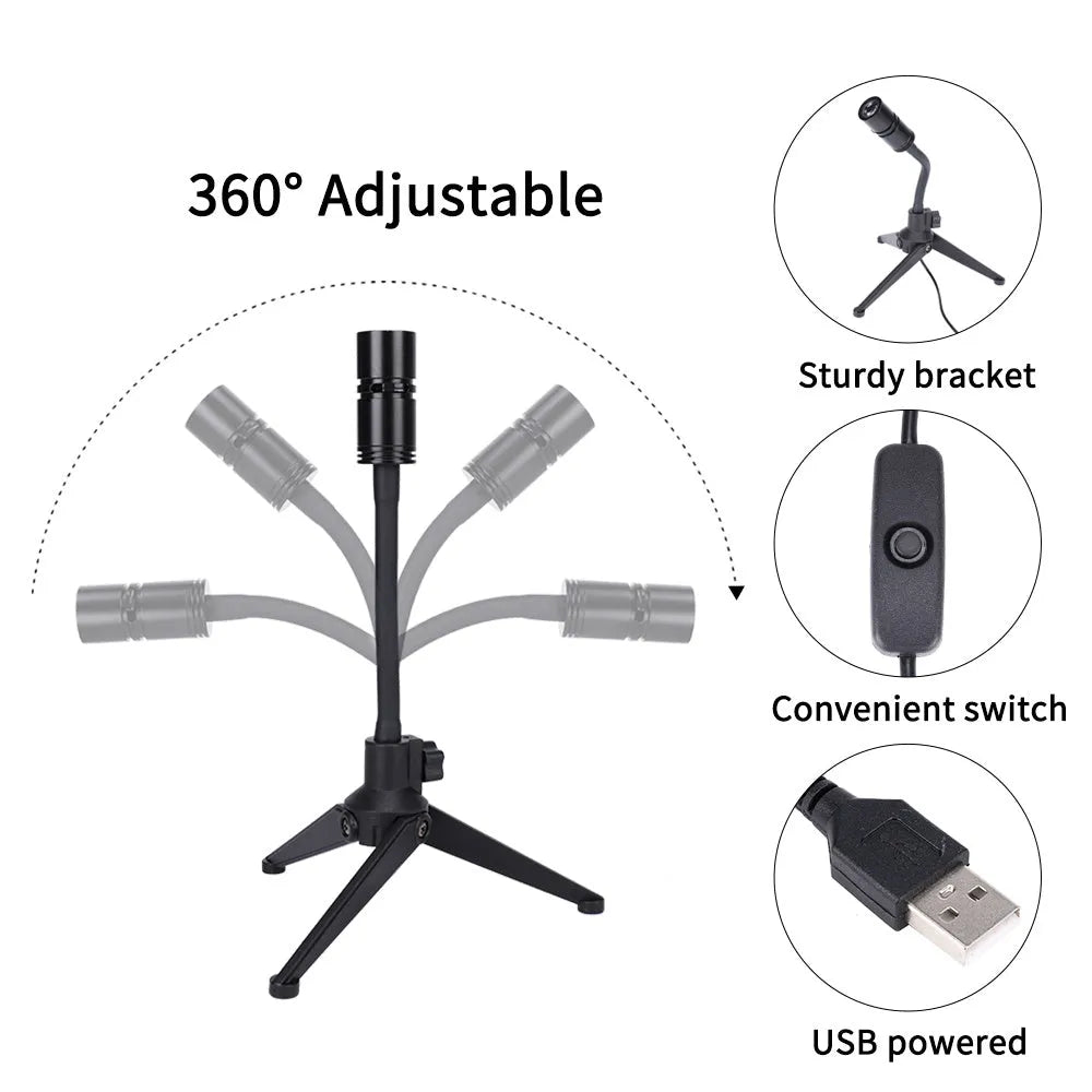 Earth and Moon projection lamp with flexible hose bracket on a table, showing USB cable.