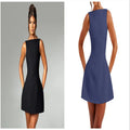 Backless sleeveless short summer dress in slim-fitting polyester fabric.