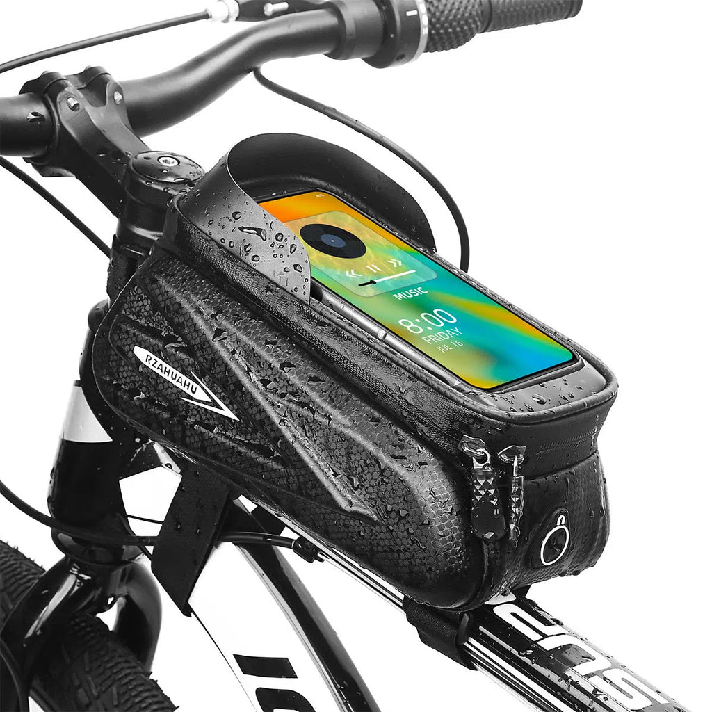 Black EVA PU leather bicycle top tube bag 22x14x11cm with inner pocket on bike frame