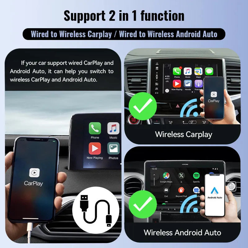 Black mini CarPlay USB interface adapter showing compact dimensions for vehicle installation