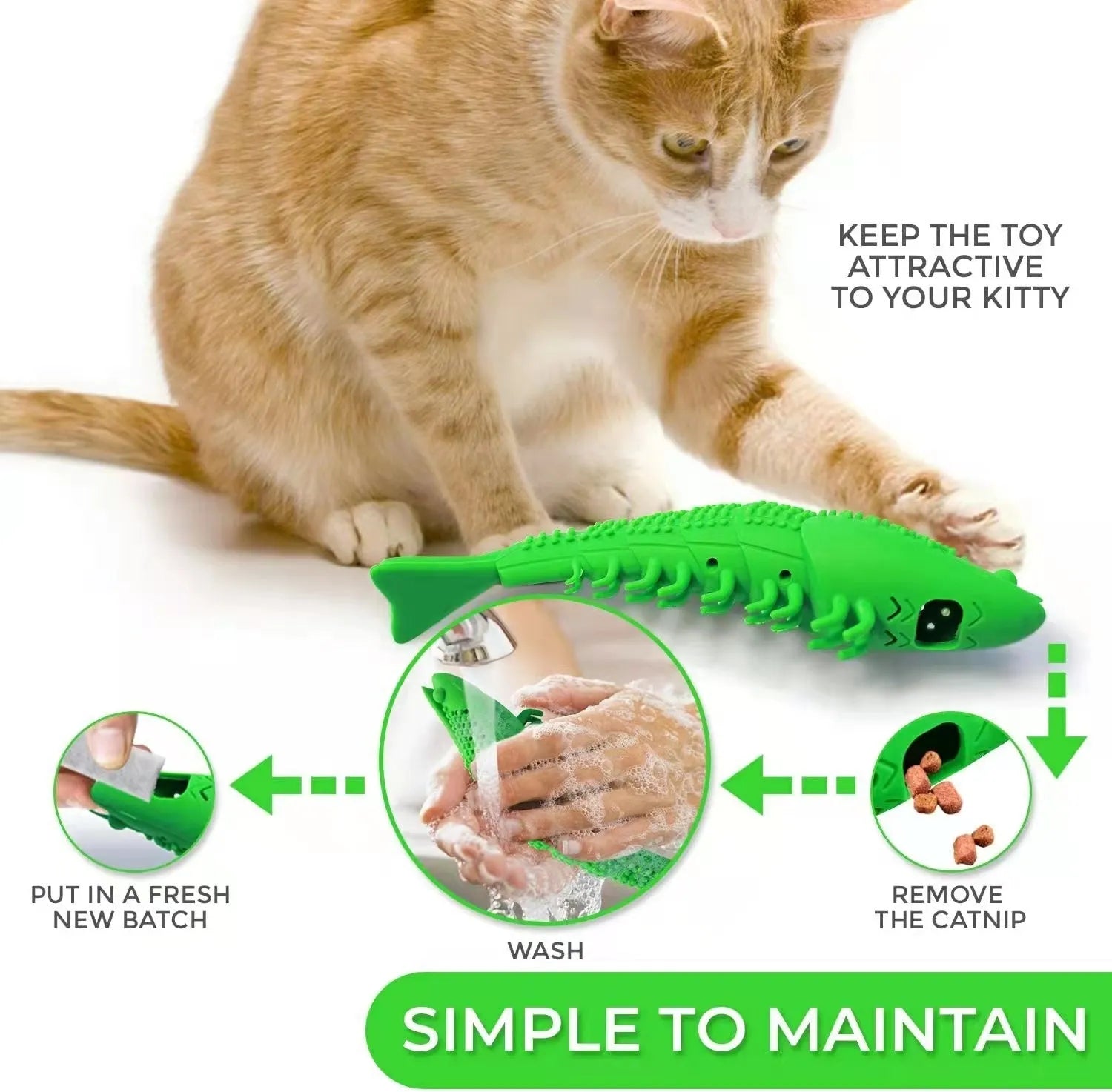 Blue hard rubber cat toy with a 360-degree teeth cleaning design and a bell inside.