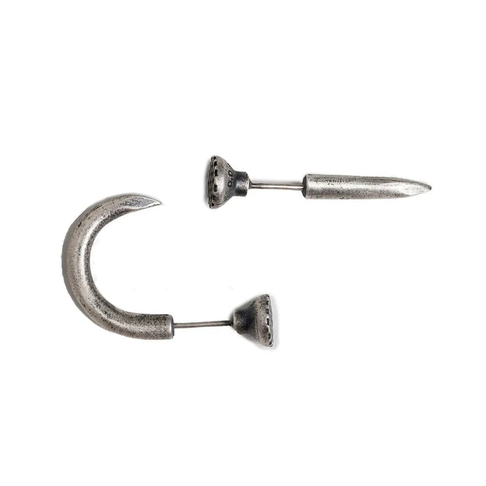 S925 sterling silver nail stud earrings punk retro design straight and curved nail options