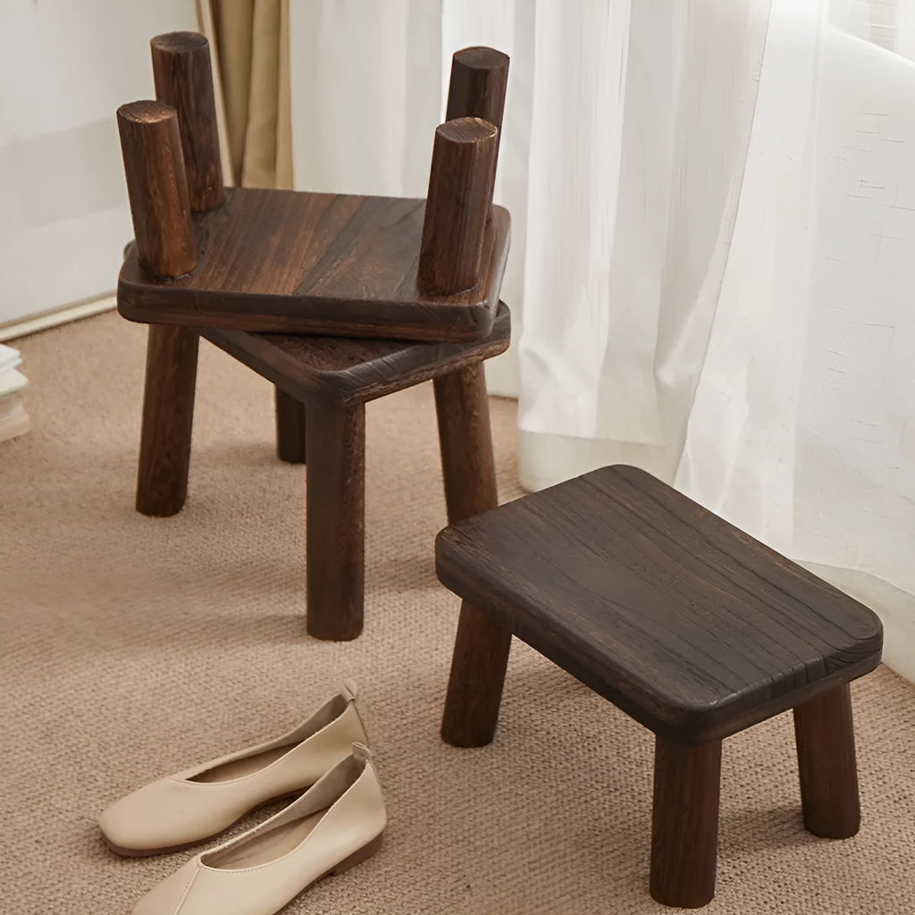Distressed wooden changing stool with bracket structure for living room shoe changes