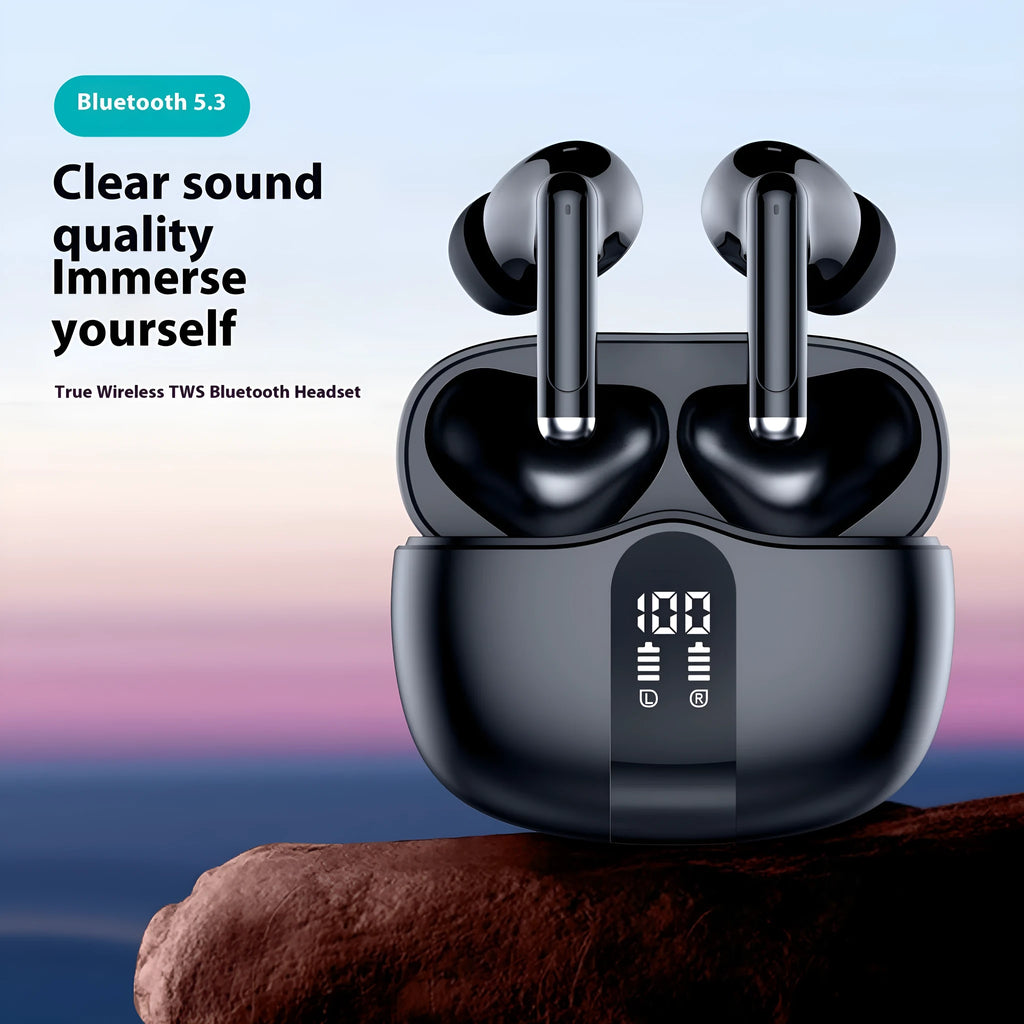 Noise cancelling in-ear sports Bluetooth headset in black or white with Type-C charging case