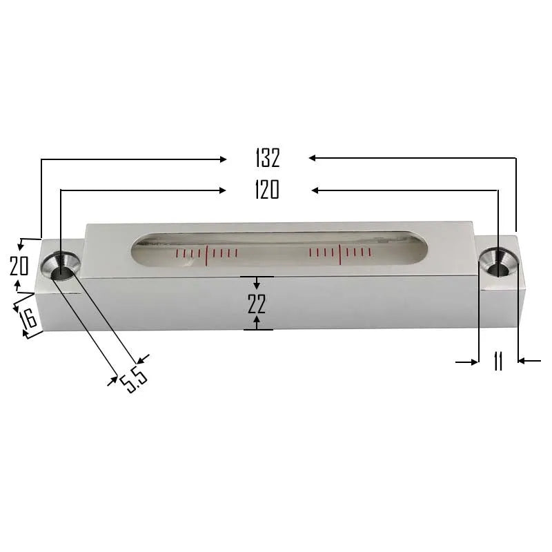 132mm metal spirit level with glass vial for machine tool decoration and precision alignment