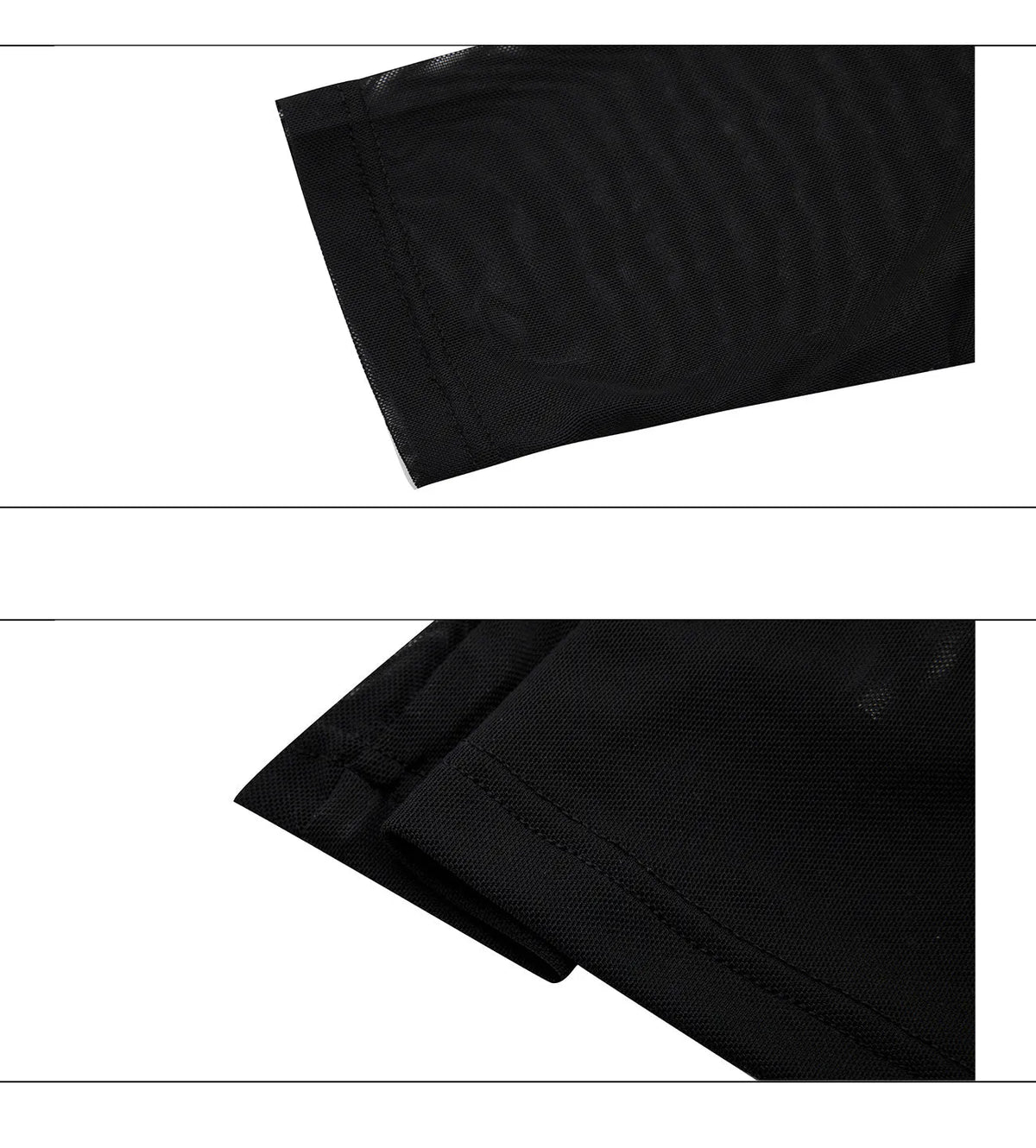 Men's black mesh bottoming shirt with slim fit design and long sleeves showing cooling fabric construction