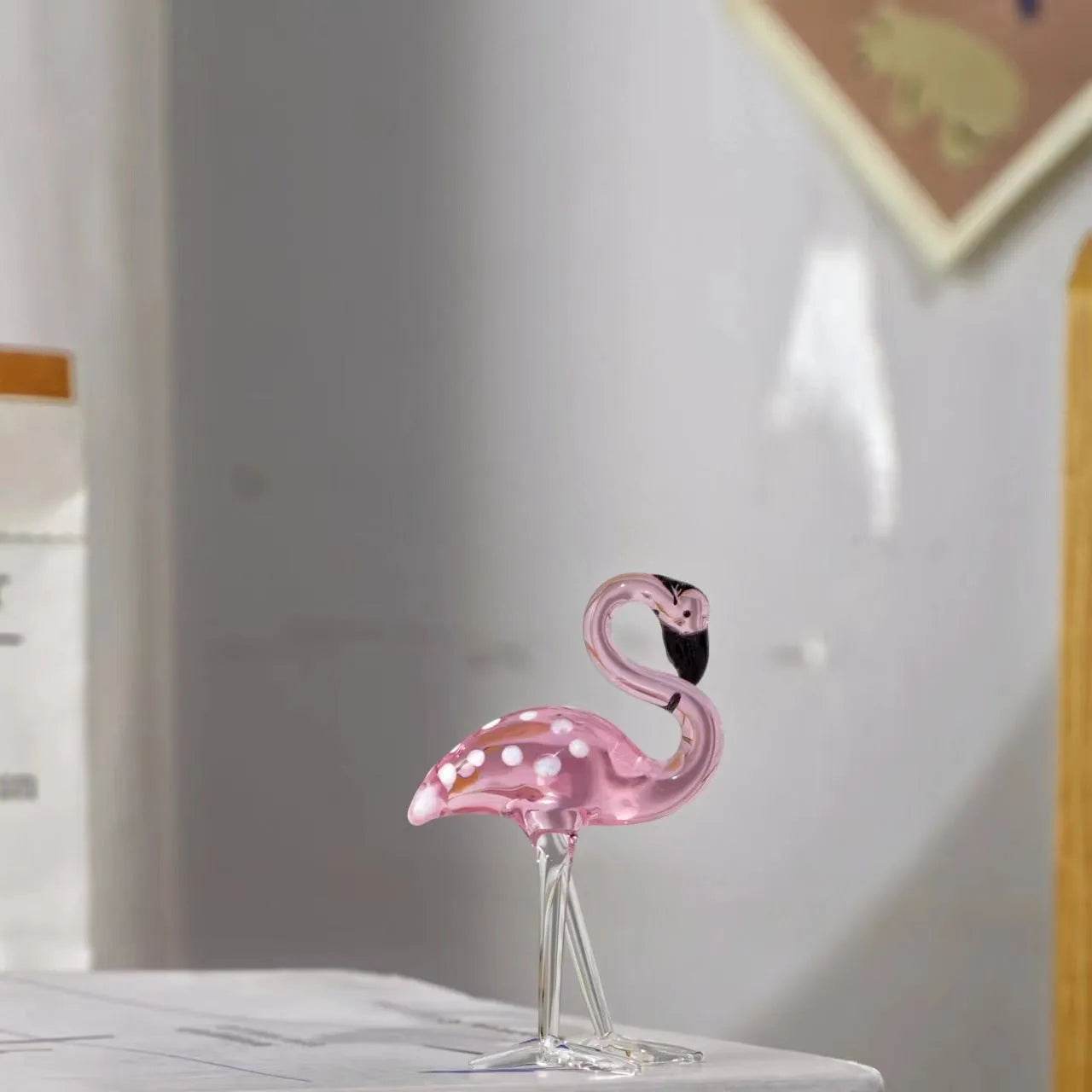Pink flamingo crystal decorative ornament for home hall table display in modern simple style