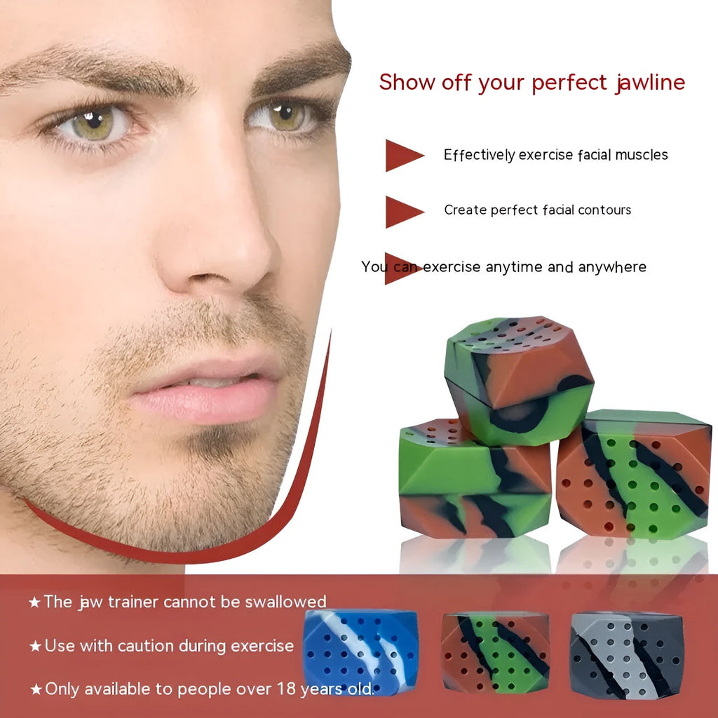Two camouflage pattern silicone masseter exercise balls for facial muscle training in transparent box
