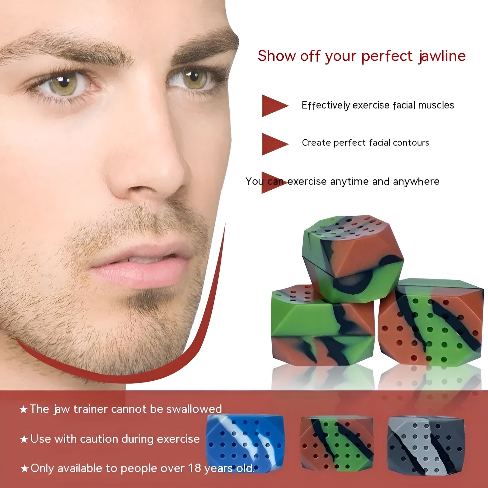 Two camouflage pattern silicone masseter exercise balls for facial muscle training in transparent box