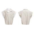College blue striped fake two piece short sleeve cardigan with lapel collar in 100% cotton